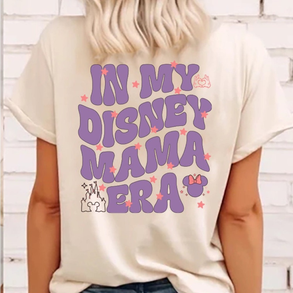 Women’s Bella Canvas Cream Tee with Purple Disney Print short sleeve size Large
